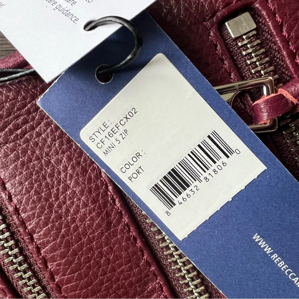 NEW Rebecca Minkoff Mini 5 Zip Convertible Crossbody Leather Bag in Port OS